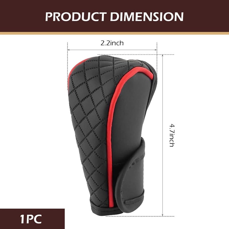 Zikefest Car Gear Shift Cover, Leather Shifter Cover, Gear Shift Knob Cover for Shift Lever Protection, Universal Car Gear Shift Cover, Car Decoration Accessories (Black-Red) - Image 2